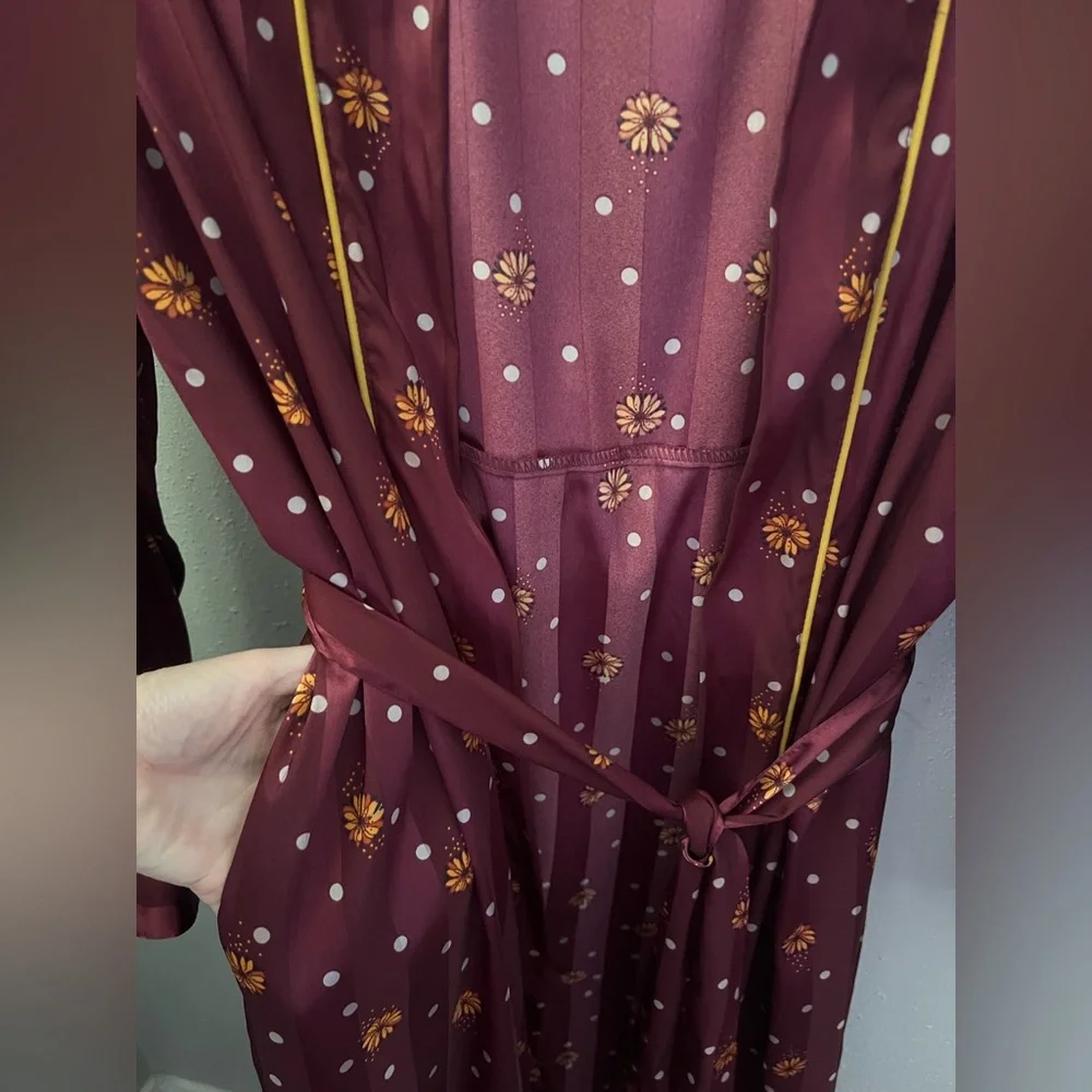 New FREE PEOPLE Women's Pajama Party Holiday Robe - Wine Combo Size Large - Picture 7 of 11